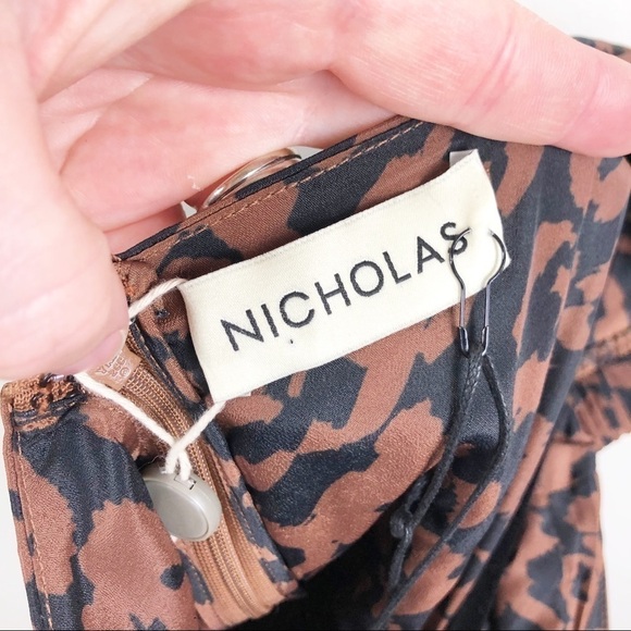 Nicholas Gathered Ruched Belted Leopard Print Mini Dress Brown Cocktail Party - Picture 9 of 9